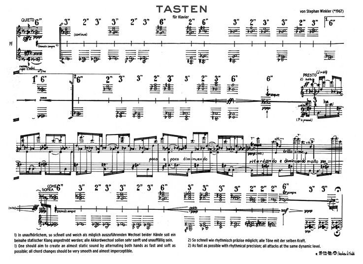 Noten des Klavierstück Tasten von Stephan Winkler